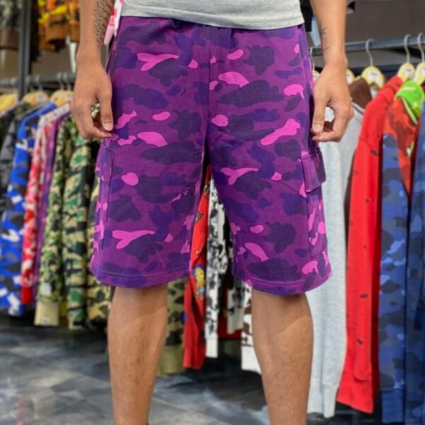 BRANDNEW BAPE Purple Camo Cargo Sweat Shorts (Large)