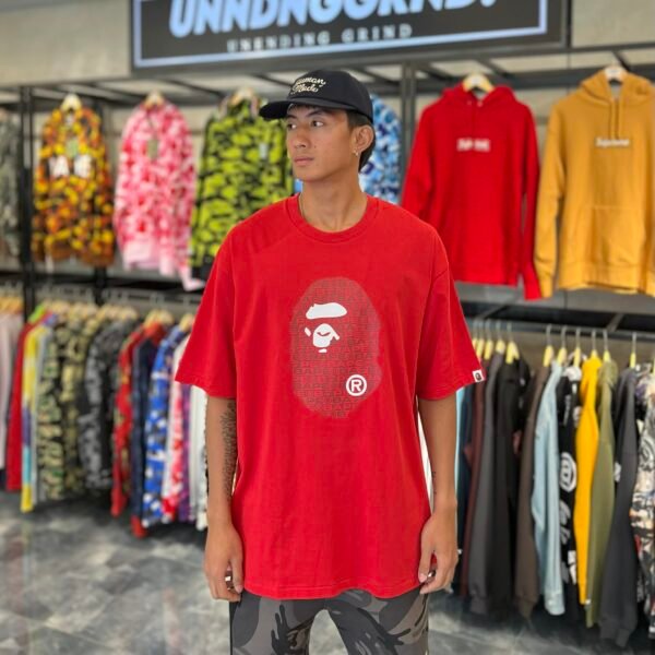 BRANDNEW BAPE Lux Sport Pattern Big Head Red Tee (2XL)