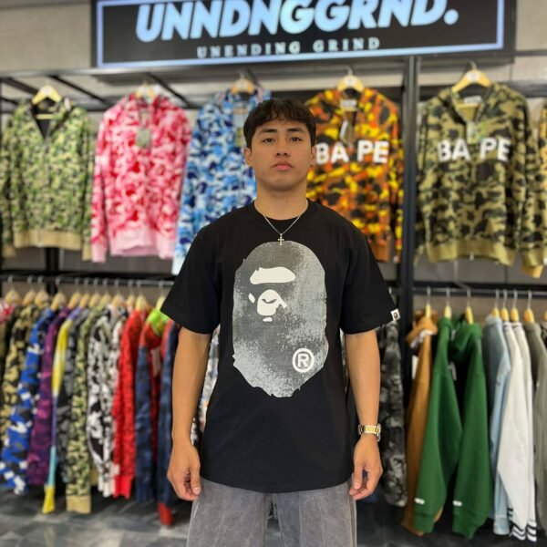 BRANDNEW BAPE High Tone Bleach Ape Head Mirror Black Tee (Medium)