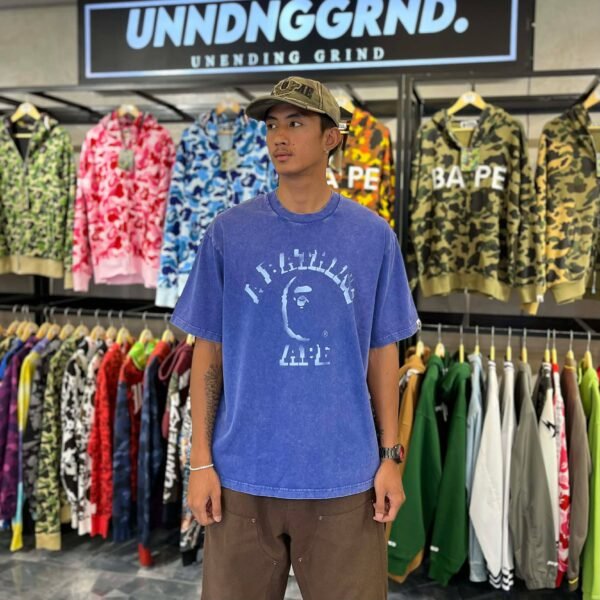 BRANDNEW BAPE Garment Dye Spray Print College Blue Relaxed Fit Tee (Large)