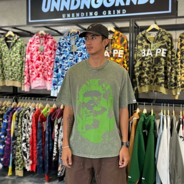 BRANDNEW BAPE Big Ape Head Heavy Washed Green Relaxed Fit Tee (Large) - SOLD