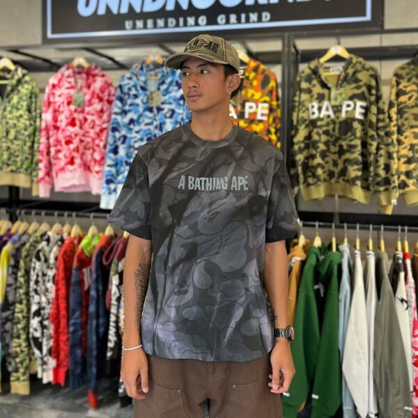 BRANDNEW BAPE Overall Print Logo Black Relaxed Relaxed Fit Tee (Medium) -SOLD