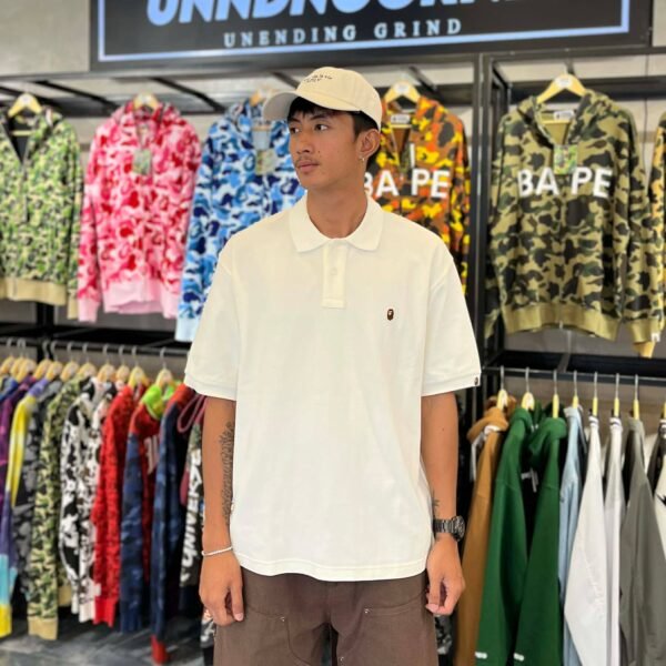 BRANDNEW BAPE One Point Logo Off-white Color Polo Shirt Relaxed Fit (Large)