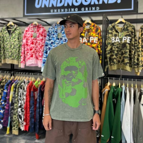 BRANDNEW BAPE Big Ape Head Heavy Washed Green Relaxed Fit Tee (Medium) - SOLD