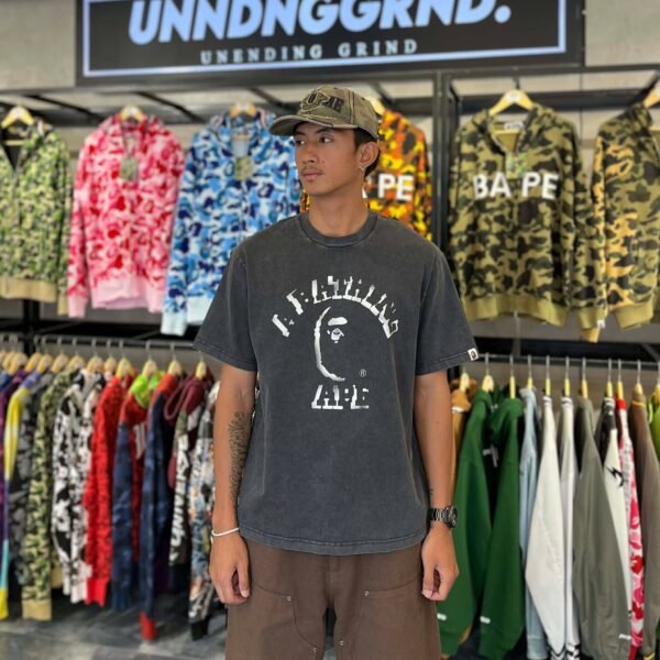 BRANDNEW BAPE Garment Dye Spray Print Black Black Relaxed Fit Tee (Medium) - SOLD