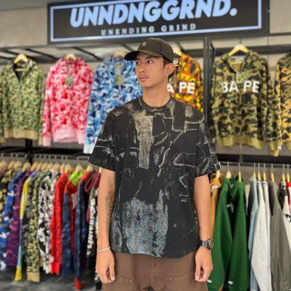 BRANDNEW BAPE Metallic Coated Overall Black Relaxed Fit Tee (Medium) - SOLD