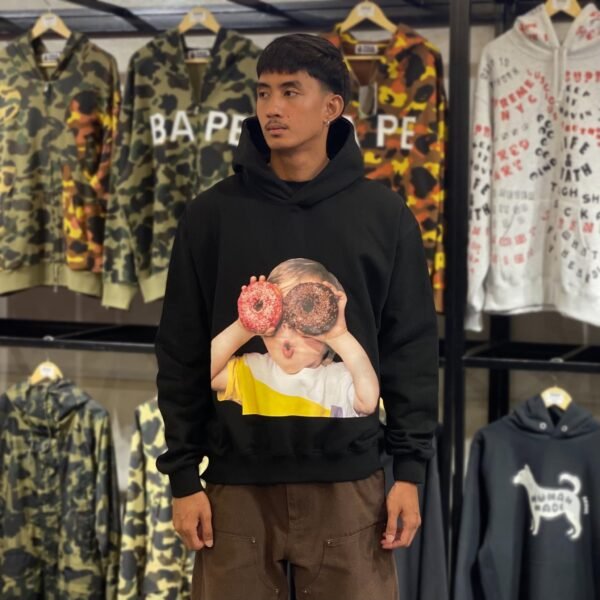 BRANDNEW ADLV Baby Face Donut Black Hoodie (size 2)