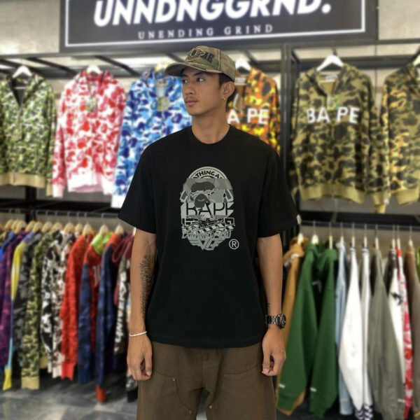 BRANDNEW BAPE Multi Logo Ape Head Black Relaxed Fit Tee (Medium) - SOLD