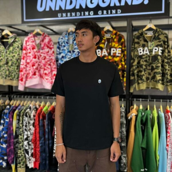 BRANDNEW BAPE Embroidered One Point Logo ABC Blue Camo Black Tee (Large) - SOLD