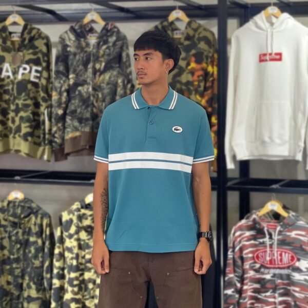 BRANDNEW LACOSTE Classic Striped Blue Polo Shirt (Large)