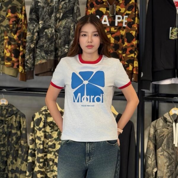 BRANDNEW Mardi Mercredi Blue Flower Gray Tee (Free size)