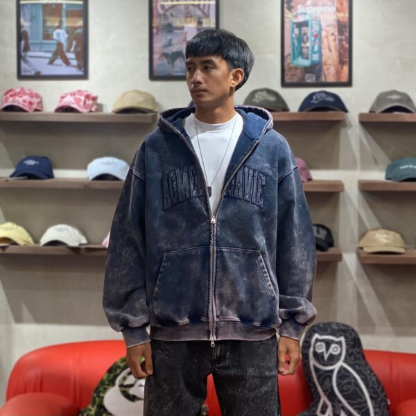 BRANDNEW ADLV Acid Washed Dark Navy Zip Up Hoodie (size 3)