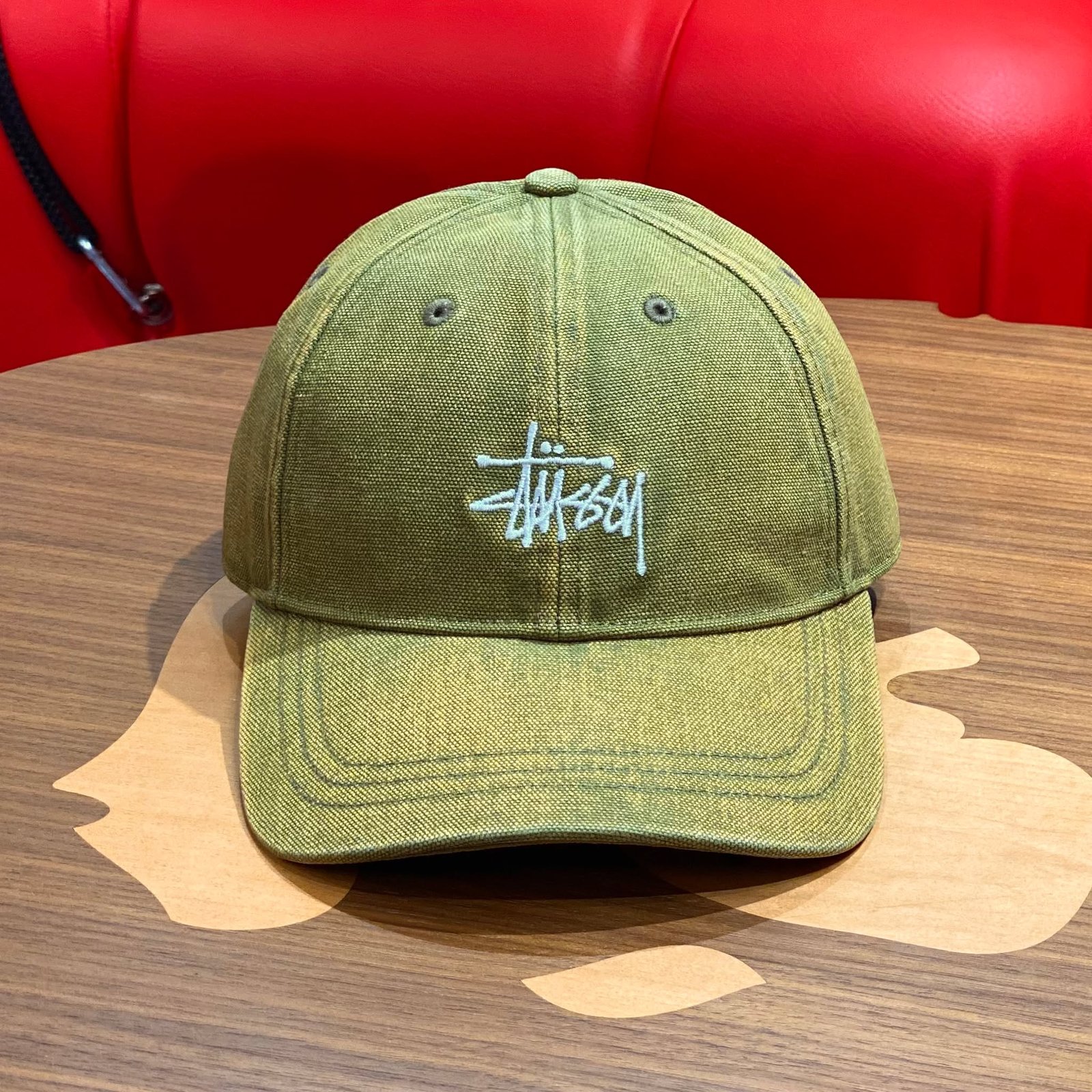 BRANDNEW STUSSY Basic Cap Washed Green Canvas Cap