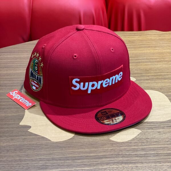 BRANDNEW SUPREME x New Era Milan Box Logo 59FIFTY Red Fitted Cap (Size 7 3/8)