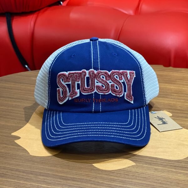 BRANDNEW STUSSY Burly Threads Blue Trucker Cap