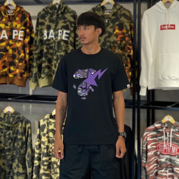 BRANDNEW BAPE Glitch Woodland Camo Ape Face STA Black Tee (Large) - SOLD