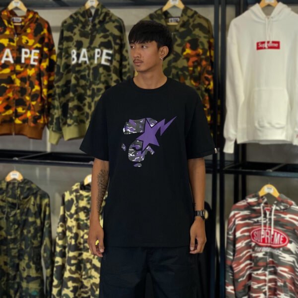 BRANDNEW BAPE Glitch Woodland Camo Ape Face STA Black Tee (2XL)