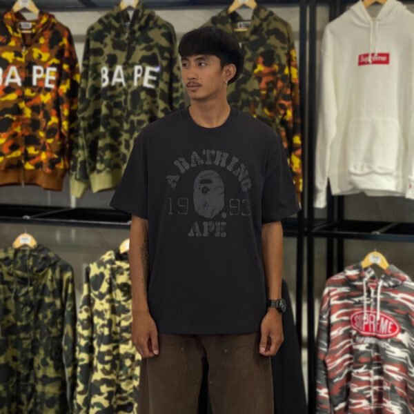 BRANDNEW BAPE Screen Print College Relaxed Fit Charcoal Black Tee (Large) - SOLD