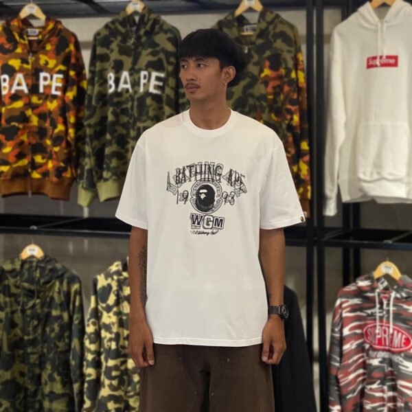 BRANDNEW BAPE White Layered College Relaxed Fit White Tee (Large)
