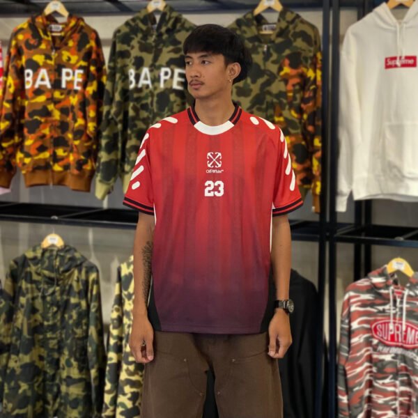 BRANDNEW Off-White Stripe Red Soccer Jersey (Large)