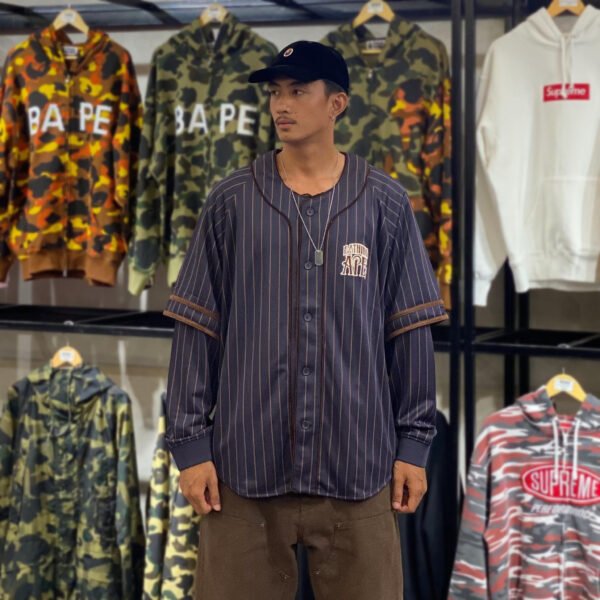BRANDNEW BAPE Stripe Layered Sleeves Baseball Shirt (XL) - SOLD