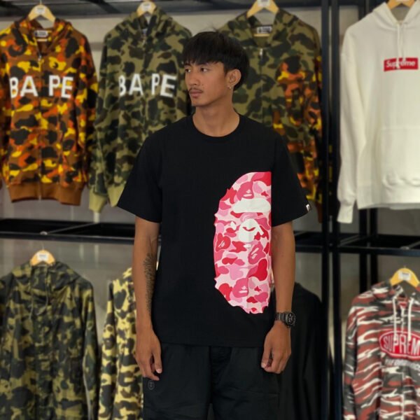 BRANDNEW BAPE Abc Camo Pink Side Big Ape Head Black Tee (2XL) - SOLD