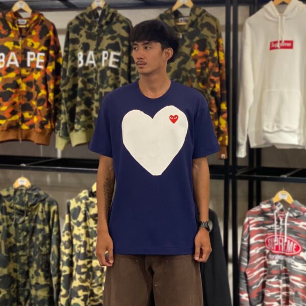 BRANDNEW CDG Play White Heart Blue Tee (XXL)