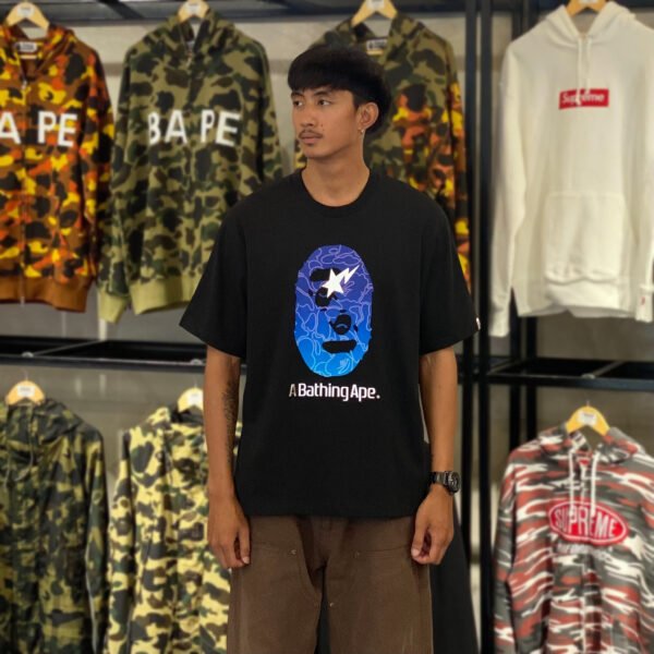 BRANDNEW BAPE Ape Line Camo Ape Head Relaxed Fit Black Tee (Medium)