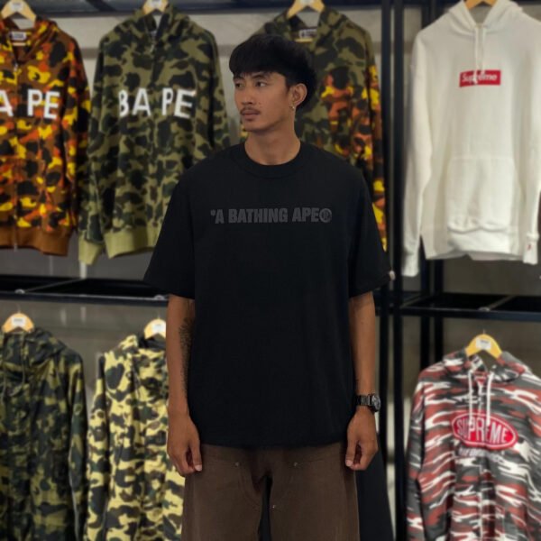 BRANDNEW BAPE Reversed Stitch Embroidered Relaxed Fit Black Tee (Large)