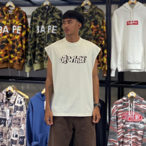 BRANDNEW Off-White Logo Sleeveless Tee (Large)