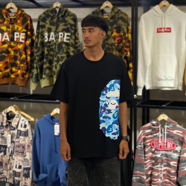 BRANDNEW BAPE Abc Camo Blue Side Big Ape Head Black Tee (XXL)