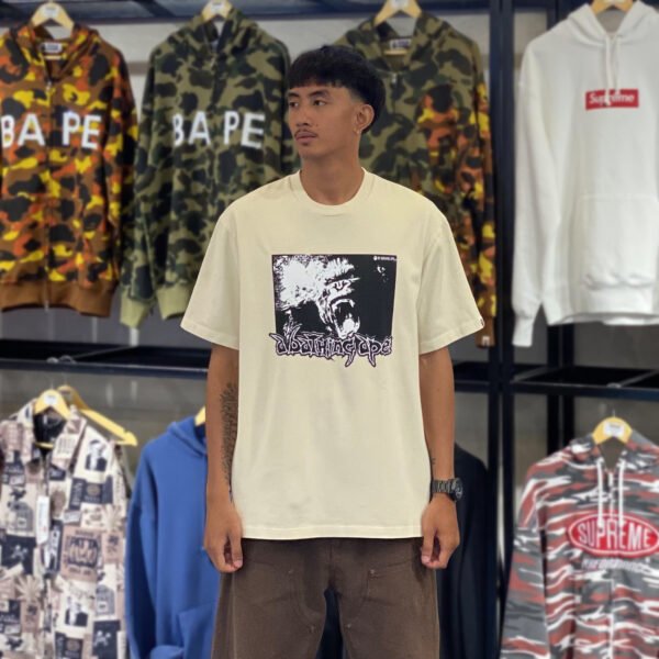 BRANDNEW BAPE Mad Ape Graphic Acid Wash Relaxed Fit Ivory Tee (Large)