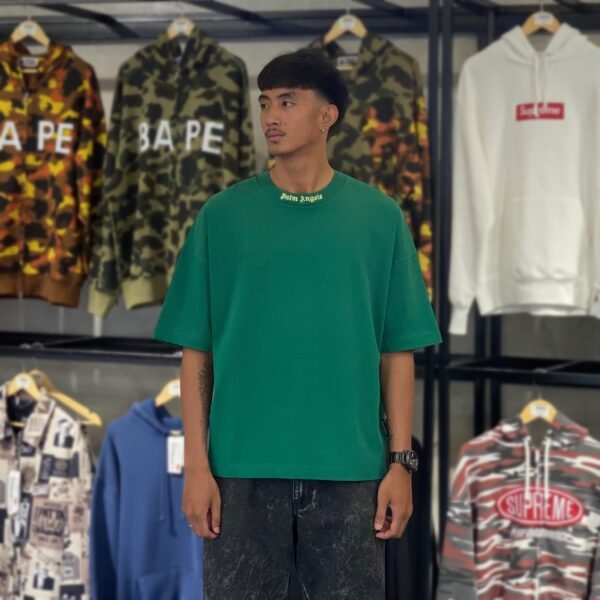 BRANDNEW PALM ANGELS Logo Embroidery Oversized Green Tee (Large) - SOLD