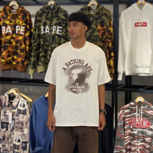BRANDNEW BAPE Water Print College Logo Relaxed Fit Ivory Tee (XL)