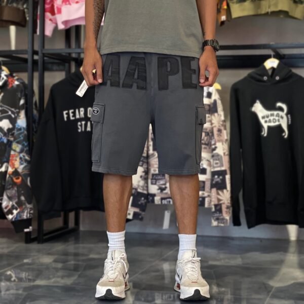 BRANDNEW AAPE Spellout Moonface Dark Gray Cargo Sweat Shorts (Large) - SOLD