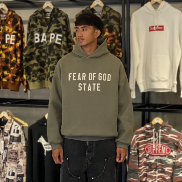 BRANDNEW ESSENTIALS Fear Of God State Moss Green Hoodie (Small)