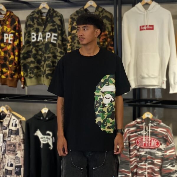 BRANDNEW BAPE Abc Camo Green Side Big Ape Head Black Tee (2XL) - SOLD