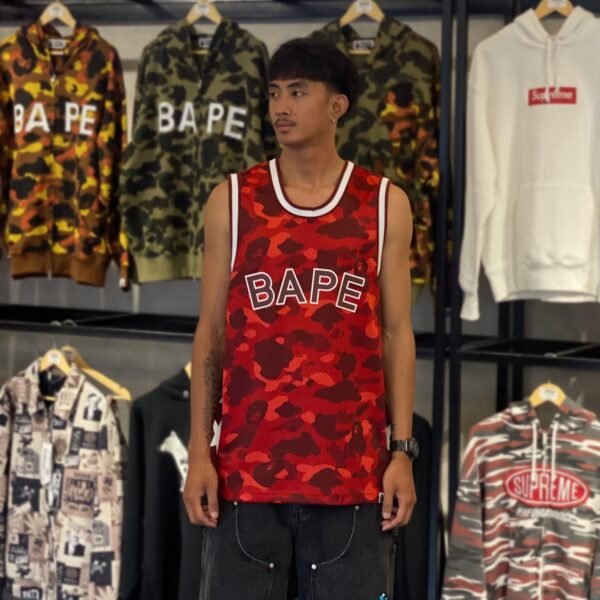 BRANDNEW BAPE Color Camo Mesh Red Basketball Jersey (Large) - SOLD