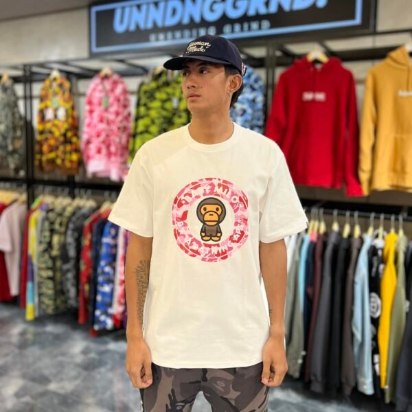 BRANDNEW BAPE Baby Milo Pink Camo Busy Works White Tee (XL)
