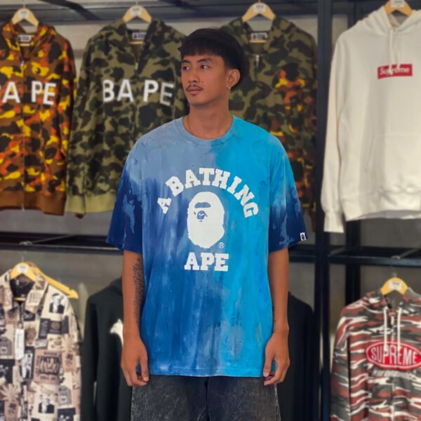 BRANDNEW BAPE Ice Dye College Relaxed Fit Blue Tee (XL) - SOLD
