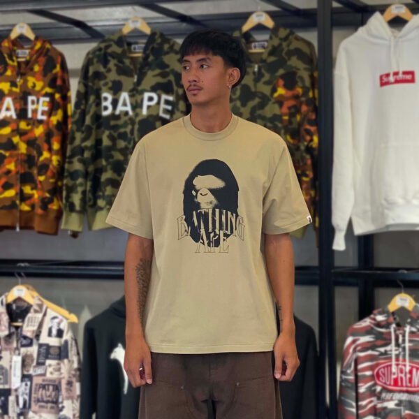 BRANDNEW BAPE Spray Print Logo Relaxed Fit Beige Tee (Medium)