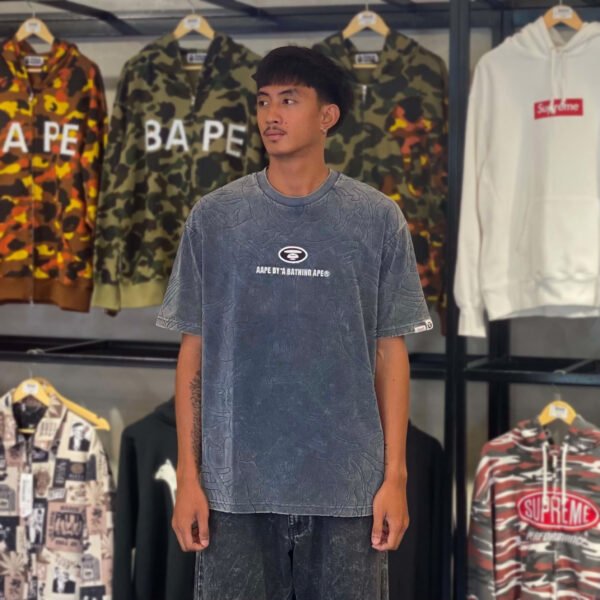 BRANDNEW AAPE Embroidered Logo Textured Navy Blue Tee (Large) - SOLD