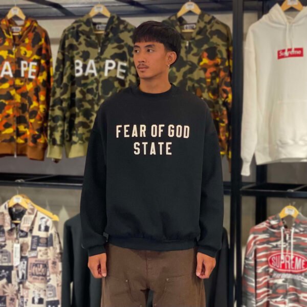 BRANDNEW ESSENTIALS Fear Of God State Moss Black Crewneck (Medium)