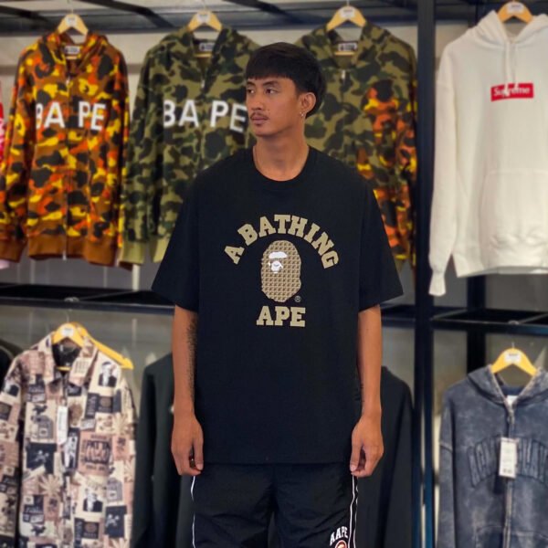 BRANDNEW BAPE Sta Houndstooth College Relaxed Fit Black Tee (XL) - SOLD