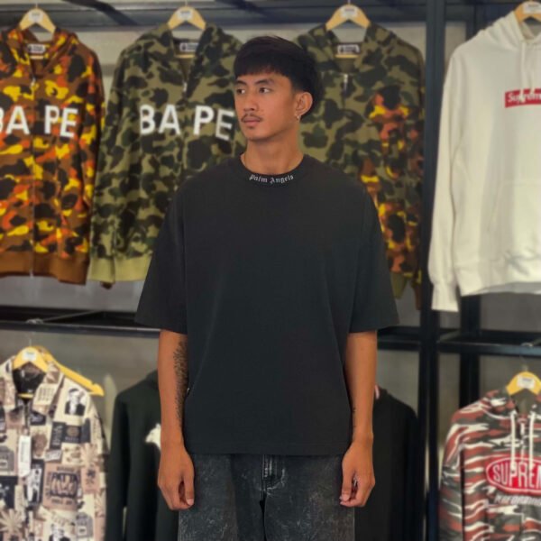 BRANDNEW PALM ANGELS Logo Embroidery Oversized Black Tee (Medium) - SOLD