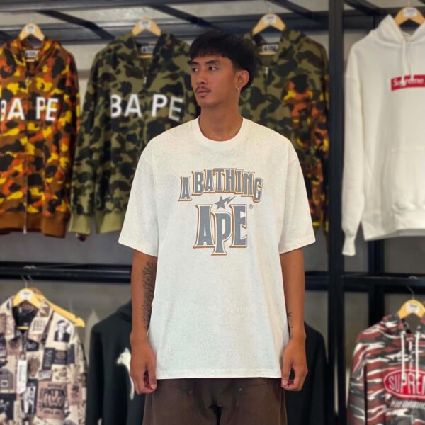 BRANDNEW BAPE Crack Print Pattern Logo Relaxed Fit White Tee (XL)