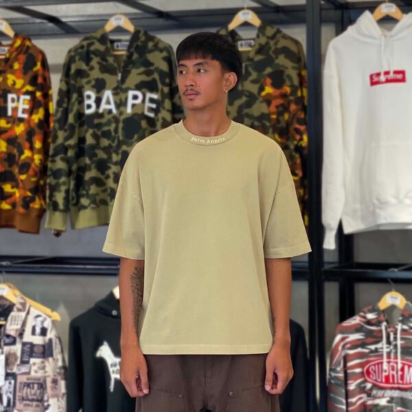 BRANDNEW PALM ANGELS Logo Embroidery Oversized Beige Tee (Large) – SOLD