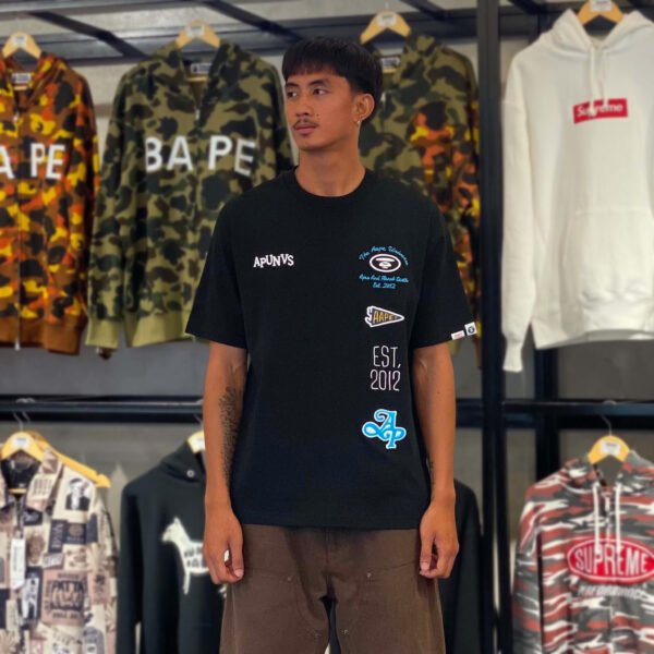 BRANDNEW AAPE Text Print Relaxed Fit Black Tee (Medium)