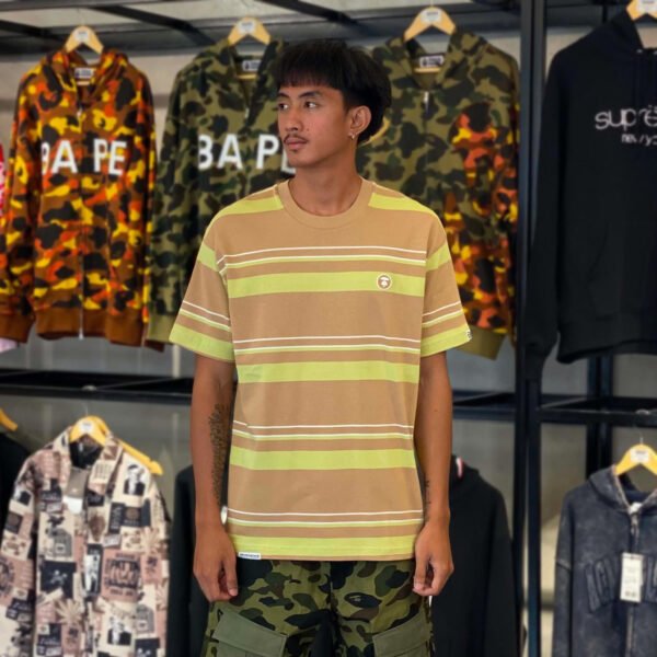 BRANDNEW AAPE BY *A BATHING APE® Striped Neutral Relaxed Fit Tee (Medium)