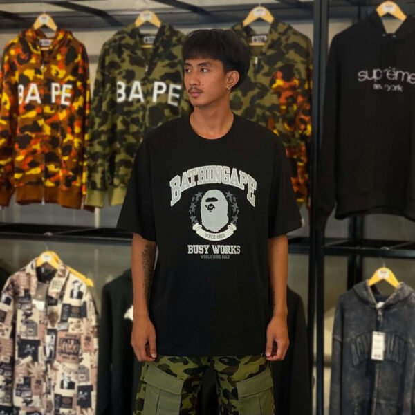 BRANDNEW BAPE Busy Works Crack Print Relaxed Fit Black Tee (XL)